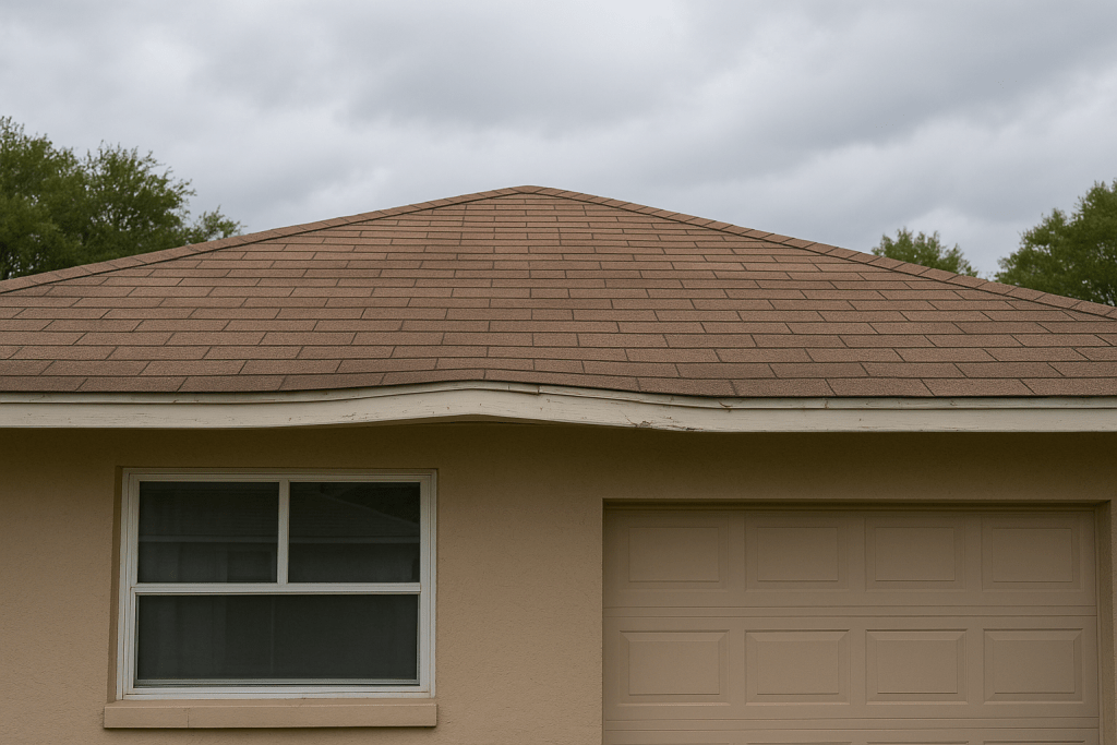 sagging roofline of roofing deck